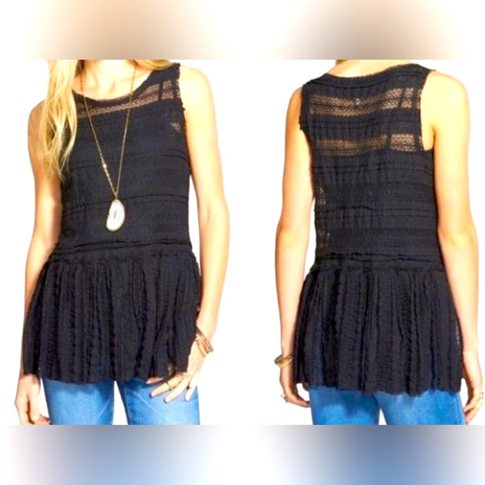 Free People | Free People Women’s Black Lace Peplum Top | Size Small